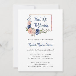 Invitación Rubor y palo geométrico floral Mitzvah de los