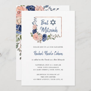 Invitación Rubor y palo geométrico floral Mitzvah de los