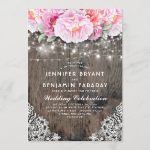 Invitación Rubor y Pink Floral String iluminan el ambiente rú