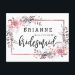 Invitación Rubor y Rosa con marco de oro serán mi dama de hon<br><div class="desc">Rubor y Rosa Gold Framed Floral Watercolor Boda serán mis tarjetas de dama de honor Con el estilo de letra de guión de broche de moda! ~ Revisa mi tienda para ver toda la suite boda para este diseño!</div>