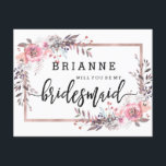 Invitación Rubor y Rosa con marco de oro serán mi dama de hon<br><div class="desc">Rubor y Rosa Gold Framed Floral Watercolor Boda serán mis tarjetas de dama de honor Con el estilo de letra de guión de broche de moda! ~ Revisa mi tienda para ver toda la suite boda para este diseño!</div>