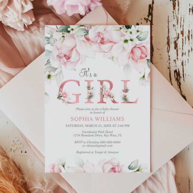 Invitación Rubor y Rosa Gold Floral Baby Shower (Subido por el creador)