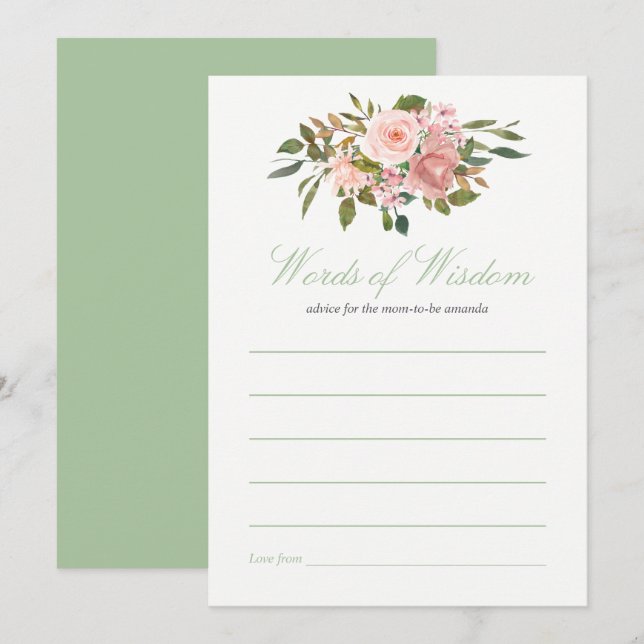 Invitación Rubor y Sage Baby Shower Advance para Mamá (Anverso / Reverso)