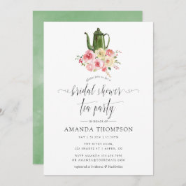 Invitación Rubor y Sage Green Floral Bridal Shower Tea Fiesta
