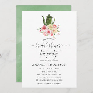 Invitación Rubor y Sage Green Floral Bridal Shower Tea Fiesta