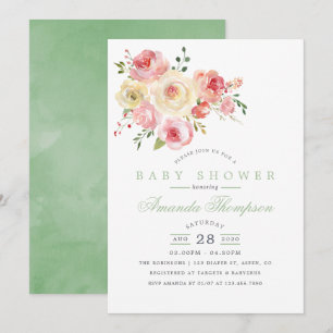 Invitación Rubor y Sage Watercolor Floral Baby Shower