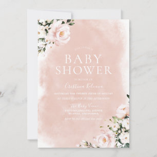 Invitación Rubor y White Floral Watercolor Baby Shower