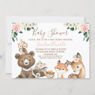 Invitación Rubor y White Floral Woodland Baby Shower