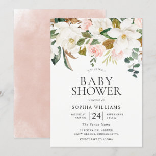 Invitación Rubor y White Florals Hermosa Baby Shower