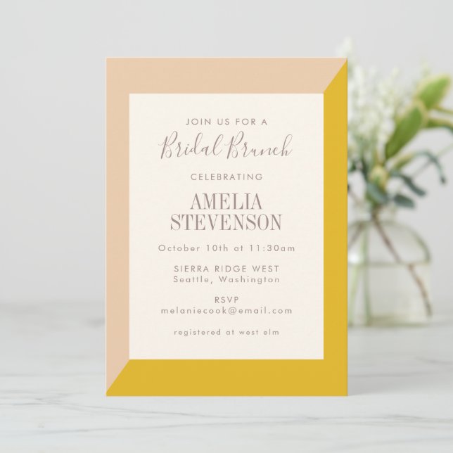 Invitación Rubor y Yellow Bold Geometric Bridal Brunch (Anverso de pie)