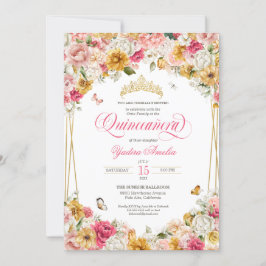 Invitación Rubor Yellow Elegant Floral Buttefly Quinceanera