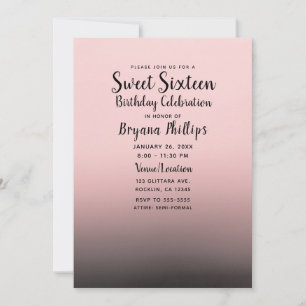 Invitación Rubro Rosado Negro Ombre Moderno Fiesta Chic Dulce