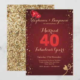 Invitación Ruby 40º Aniversario de Boda Glitter Elegante