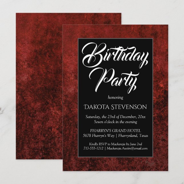 Invitación Ruby Crimson Red | Fiesta clásica de cumpleaños de (Anverso / Reverso)