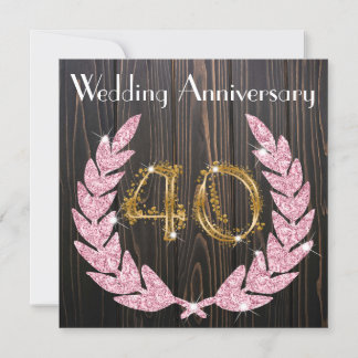 Invitación Ruby Diamond Laurel Gold 40° aniversario Boda