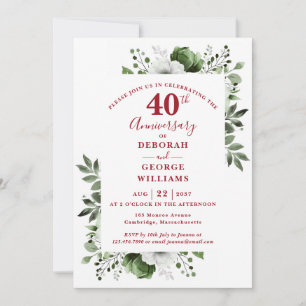 Invitación Ruby Elegant Greenery 40° Aniversario del Boda