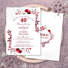 Invitación Ruby Elegante Floral 40 Aniversario de Boda