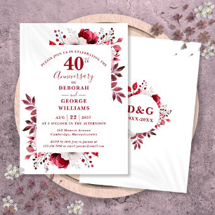 Invitación Ruby Elegante Floral 40 Aniversario de Boda
