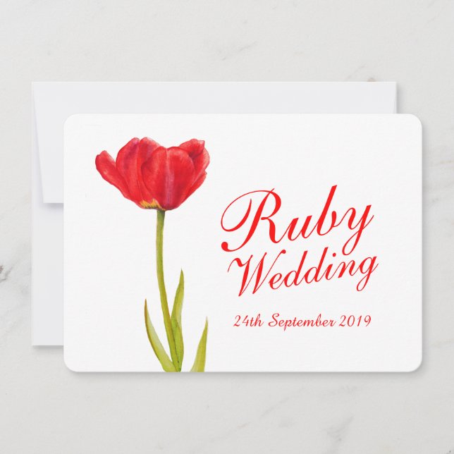 Invitación Ruby fiesta de bodas tulipán rojo arte 40.ª invita (Anverso)