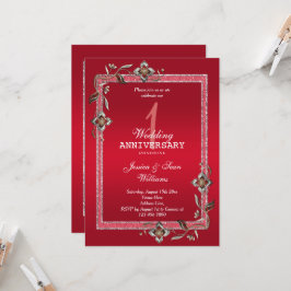 Invitación Ruby Gem y Purpurina Primer Aniversario Boda