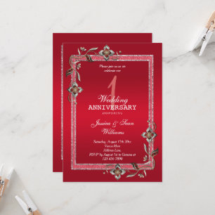 Invitación Ruby Gem y Purpurina Primer Aniversario Boda
