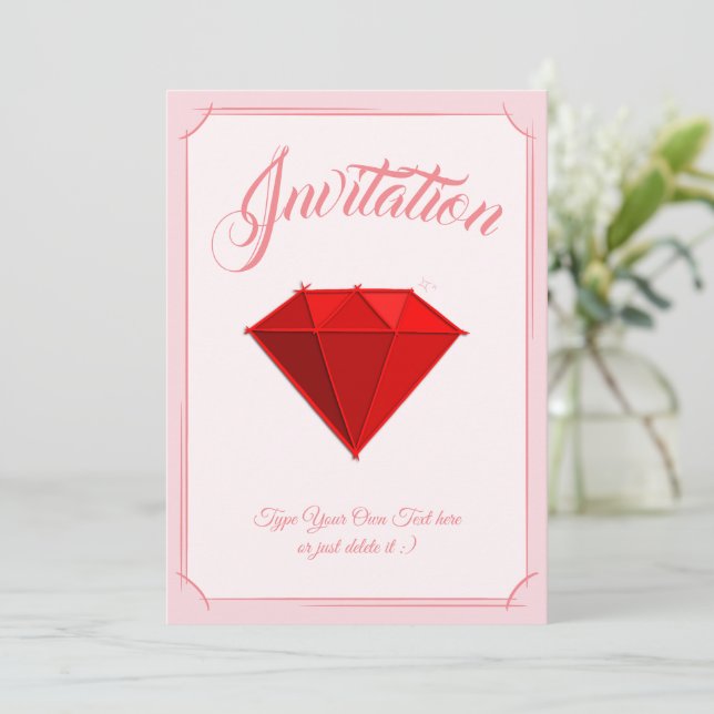 Invitación Ruby Gemstone. Joyería. 40 Aniversario Boda (Anverso de pie)
