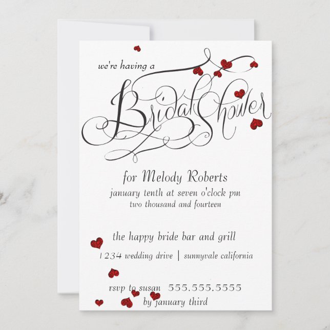 Invitación Ruby Heart Confetti Bridal Shower (Anverso)