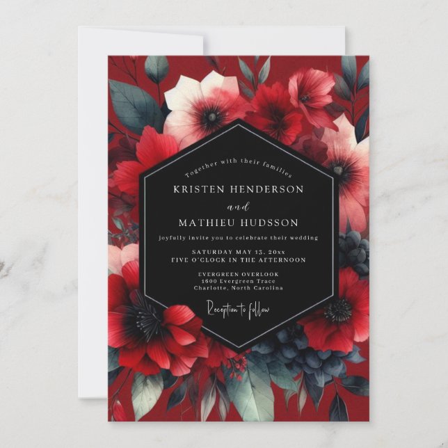 Invitación Ruby Noir Anemone Wedding (Anverso)