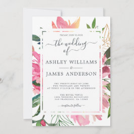 Invitación Ruby Pink Peony Boda Botánico Floral