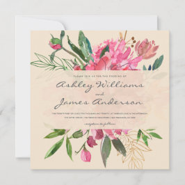 Invitación Ruby Pink Peony Floral Bouquet Boda de Marfil