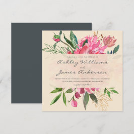 Invitación Ruby Pink Peony Floral Bouquet Boda de Marfil