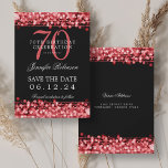 Invitación Ruby Red 70th Birthday Save the Date<br><div class="desc">Elegante diseño de "fiesta de cumpleaños 70" con Ruby Red String Lights y nombre personalizado y texto de detalles. Fácil de usar y fácil de personalizar. ¡No te quedes sin el tuyo!</div>