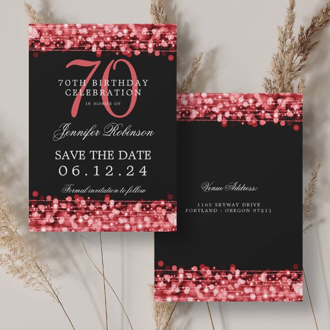 Invitación Ruby Red 70th Birthday Save the Date (Ruby Red 70th Birthday Save the Date Invitation)