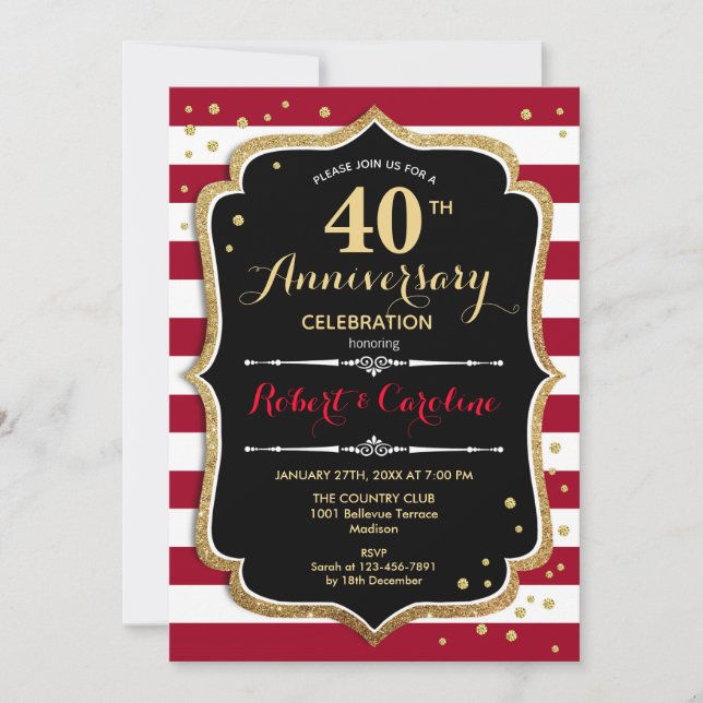 Invitación Ruby Red Black Gold 40° aniversario (Anverso)