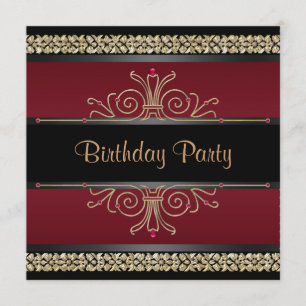 Invitación Ruby Red Black Gold Fiesta de cumpleaños de mujere
