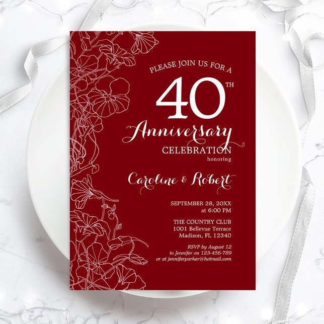 Invitación Ruby Red Floral 40º aniversario (Subido por el creador)