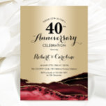Invitación Ruby Red Gold 40 Aniversario<br><div class="desc">Invitación al 40 aniversario del oro y el rubí rojo. Elegante diseño formal con fondo de mármol ágata, oro falso purpurina y tipografía de escritura. La carta de invitación a la moda es perfecta para una elegante celebración del aniversario del boda. Invitaciones Zazzle impresas o una plantilla imprimible digital de...</div>