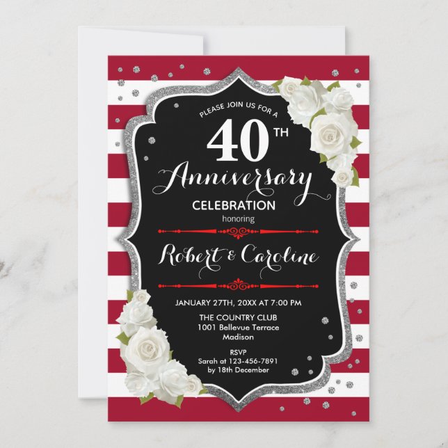 Invitación Ruby Red Silver Negro 40 Aniversario (Anverso)