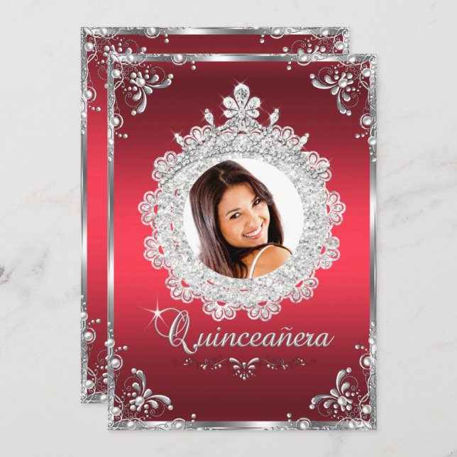 Invitación Ruby Red Sparkle Quinceanera (Anverso / Reverso)