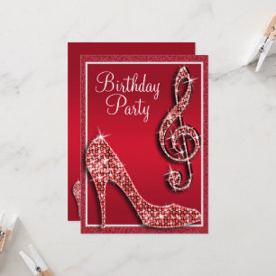 Invitación Ruby Red Stiletto y Treble Clef Cumpleaños