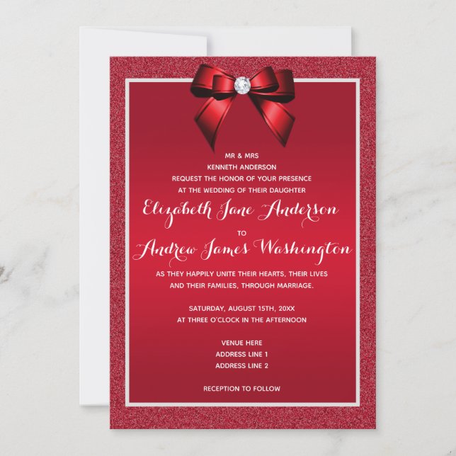 Invitación Ruby Red & Stylish Gem Boda (Anverso)