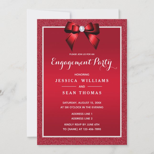 Invitación Ruby Red & Stylish Gem Engagement (Anverso)