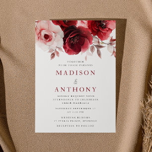 Invitación Ruby Red Wine Luxe Radiant Boda Floral