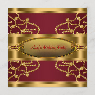 Invitación Ruby Red Wine y Burgundy Gold Birday Party