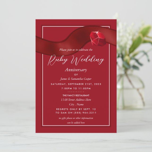 Invitación Ruby Ribbon, 40 años de Boda (Anverso de pie)