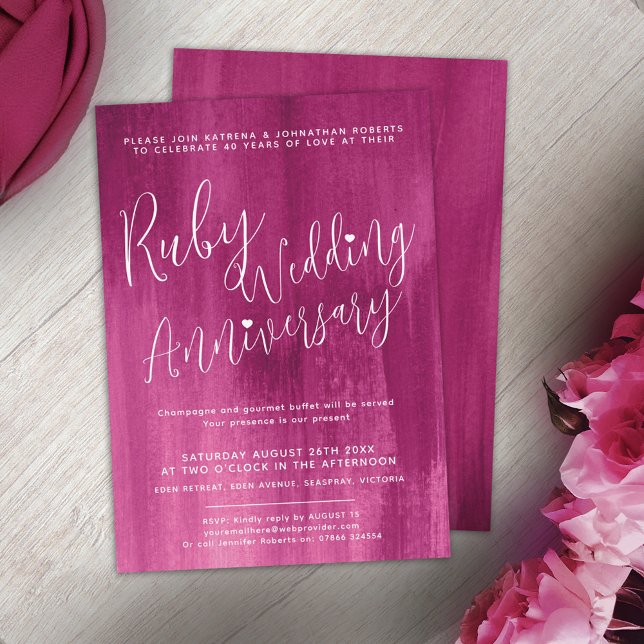 Invitación Ruby rojo abstracto arte 40 aniversario boda (Subido por el creador)