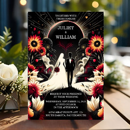 Invitación Ruby Thick Claret White Heart Boda negro rojo
