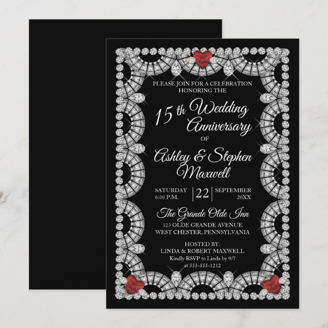 Invitación Ruby y Fiesta del 15° Aniversario del Boda Diamant (Anverso / Reverso)