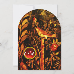 Invitación RUCIO CON ROSAS MONOGRAMA, Rojo Negro Amarillo