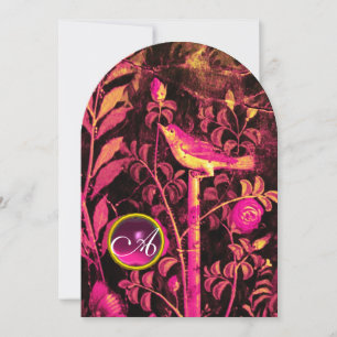 Invitación RUCIO CON ROSAS MONOGRAMA, Rosa Negro Amarillo